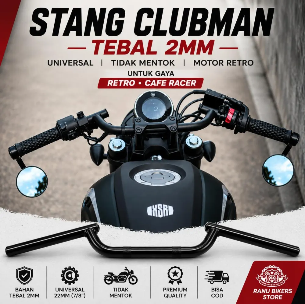 Stang Clubman Cafe Racer Custom 22mm Tebal 2mm Universal