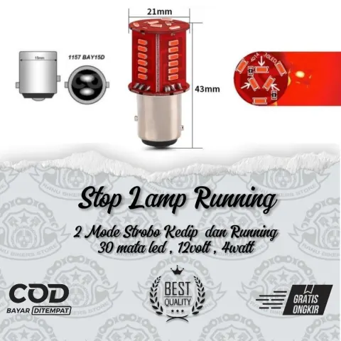 Lampu Rem Belakang 30 Mata RUNNING + KEDIP Super Terang