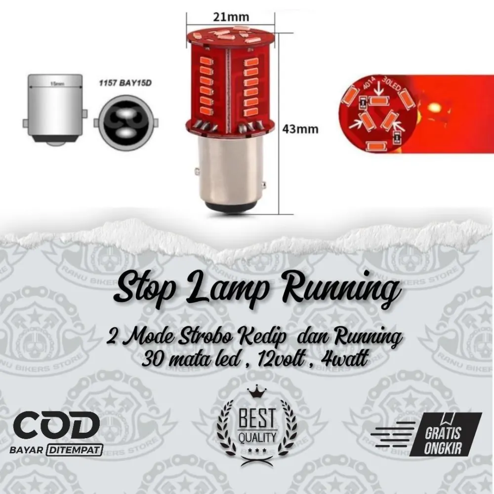 Lampu Rem Belakang 30 Mata RUNNING + KEDIP Super Terang